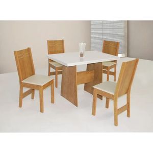 Conjunto de Mesa Retangular Destak com 4 Cadeiras Elane Fosca Freijó/Off White