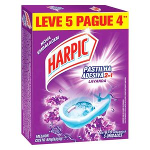 Pastilha Adesiva Sanitária Harpic Lavanda Embalagem Econômica com 5 unidades