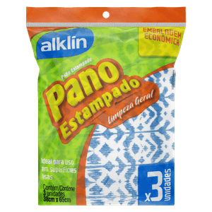 Pano para Limpeza Geral 38cmx65cm Alklin Pacote com 3 Unidades