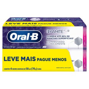 Combo Creme Dental Oral-B 3D White Brilliant Fresh Caixa 4 Unidades 70g Cada Leve Mais Pague Menos
