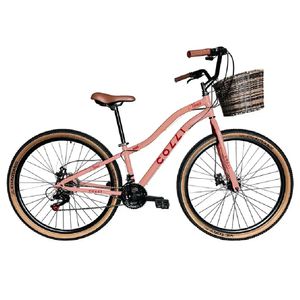 Bicicleta Colli Aro 29 Viena 21 Marchas Freio a Disco com Cesto Rosa