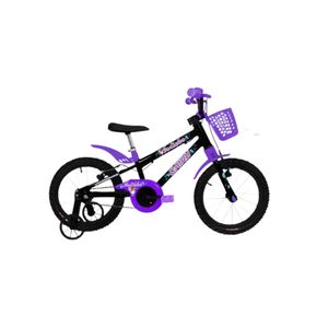 Bicicleta Violeta e Preta Infantil Feminina Aro 16 Fadinha Cairu