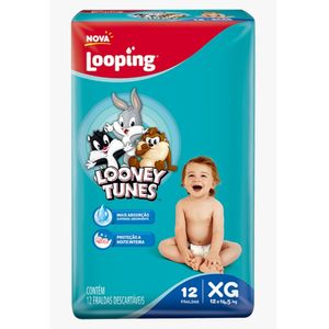Fralda Descartável Baby Looney Tunes Jumbinho Tamanho XG Pacote com 12 Unidades