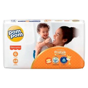 Fralda Descartável Pom Pom Derma Protek Hiper Tamanho G Pacote com 68 Unidades