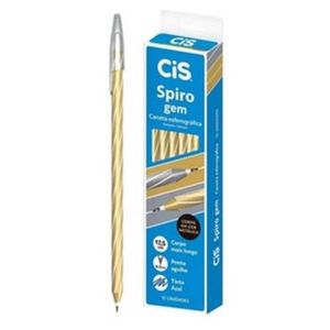 Caneta Esferográfica Cis Spiro Gem 0,7mm Ouro Caixa com 12 Unidades