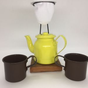 Kit de Café Egoista - Individual - Amarelo e Marrons - Demolição - feito a mão