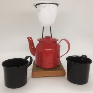 Kit de Café Egoista - Individual - Vermelho e Pretas - Demolição - feito a mão