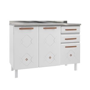 Balcão de Cozinha Aço 3 Portas com Chapa de Pia Telasul Mirage Branco 120 cm
