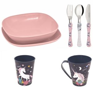 Conjunto pratos, talheres, copo, caneca  infantil- Unicornio