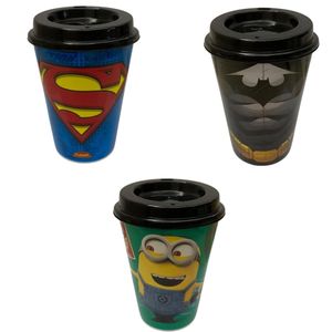 Kit 3 Copos Para Cafe 320 Ml Tampa, Batman, Superman, Minion