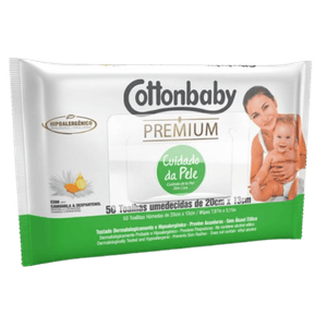 Lenço Umedecido Cottonbaby Cuidado da Pele Pacote com 50 Unidades