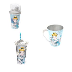 Conjunto CINDERELA Shake Copo Canudo coroa  e Caneca Pintar