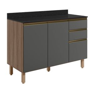 Balcão de Cozinha 2 Portas 3 Gavetas Kali Nicioli Carvalho/Chumbo120cm