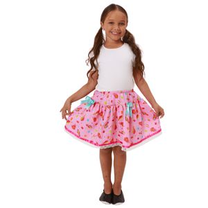 Saia Junina Infantil Rosa com Balões e Laços Azul