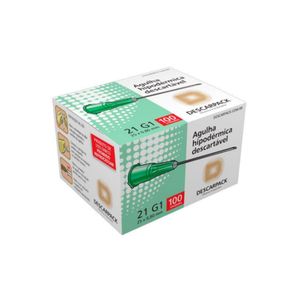 Descarpack Agulha Hipodérmica Descartável Verde 25x0,8mm (21G 1) com 100un