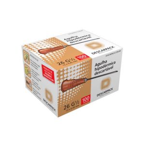 Descarpack Agulha Hipodérmica Descartável Marrom 13x0,45mm (26G 1/2) com 100un