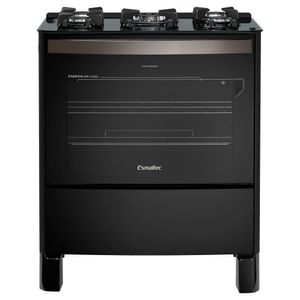 Fogão Esmaltec Esmeralda Glass 5 Bocas Preto Com Forno Autolimpante E Acendimento Automático