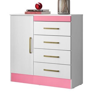 Cômoda Para Quarto  Flex 1 Porta 4 Gavetas Montevideu D02 Branco/Rosa/Branco - Mpozenato