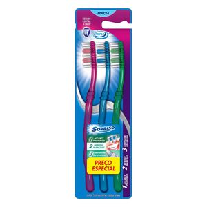 Escova de Dente Sorriso Tripla 1 2 3 3unid Promo Leve 3 Pague 2
