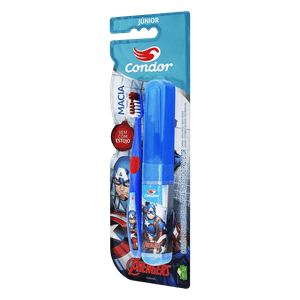 Escova Dental Macia e Suave Avengers Condor Júnior Cabeça P Grátis Estojo Protetor