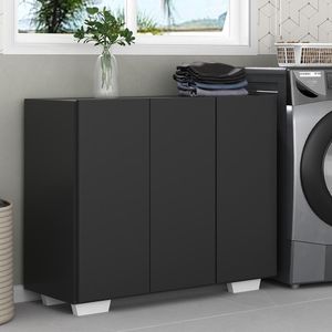 Armário Lavanderia Com 3 Portas 90 Cm Mp5034 Preto/Branco