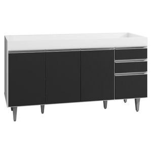 Balcão Gabinete Para Pia 150cm sem Tampo 4 Portas 2 Gavetas Marrocos Branco/Preto - Lumil