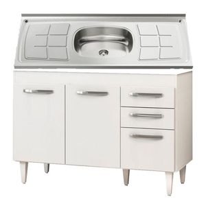Balcão Gabinete Suécia e Pia Inox 120cm 3 Portas - Lumil Móveis