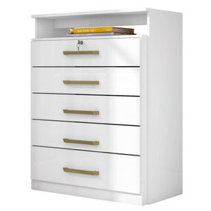 Cômoda Para Quarto 5 Gavetas 1 Nicho Triunfo D02 Branco