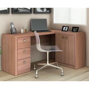 Mesa para Home Office com Gavetas e 02 Portas - amêndoa