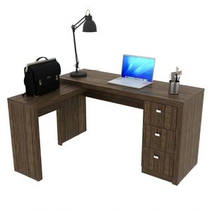 Mesa Em L Para Escritório 3 Gavetas Me4101 Nogal