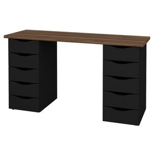 Mesa Computador Escrivaninha Due Web 10 Gavetas Nogal Preto