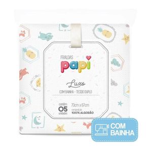 Fralda Bebê Papi Luxo Com Bainha Neutro 70 x 70Cm Com 05 Pçs