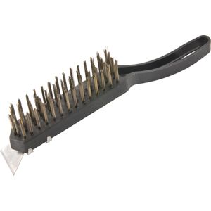 Escova Manual Aço 4 Fileiras Cabo Plástico Com Raspador - Vo