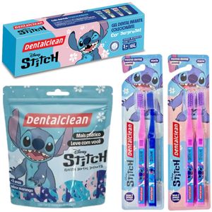 GEL DENTAL + ESCOVA JUVENIL + FLOSSER - STITCH - DENTALCLEAN