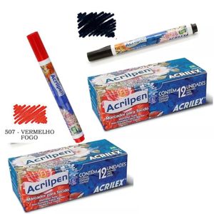 Kit com 2 Caixas de Canetas Acrilpen Acrilex – Preta e Vermelha para Tecidos