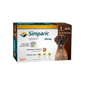Antipulgas Simparic Zoetis 120mg com 1 Comprimido para Cães 40,1 a 60kg