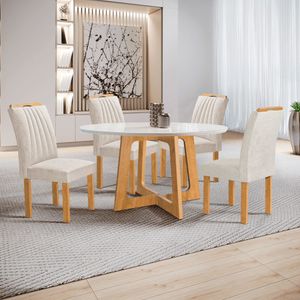 Conjunto Mesa Cel Móveis 1x1 Redondo Dubai 4 Cadeiras Cinamomo/Off White