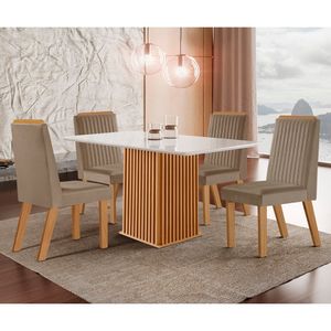 Conjunto de Mesa Riviera 4 Cadeiras LJ Móveis Cinamomo/Capuccino