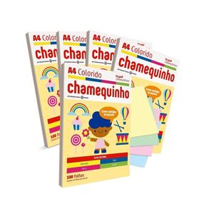 Kit 5 Chamequinho Colorido Sortido A4 75G 100F 210X297mm