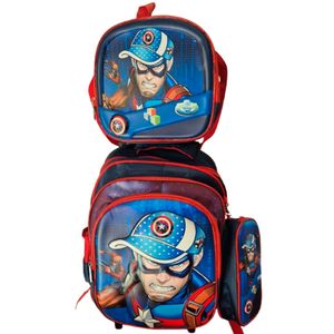 Kit Mochila Escolar de rodinhas lancheira e estojo capitão america 5007