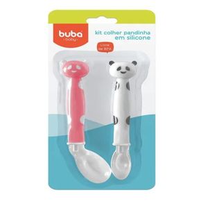 Kit Colher Silicone Panda Rosa Buba