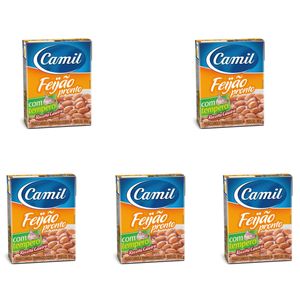 Feijão Carioca Pronto Com Tempero Camil Caixa 380g Kit Com 5