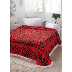 Colcha Casal Chenille Canelada Bruna Vermelho/Preto Jolitex