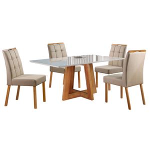 Conjunto de Mesa de Jantar com 4 Cadeiras Vox Off White - Madesala