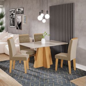 Conjunto de Mesa de Jantar com 4 Cadeiras Nature e Off White - Cimol