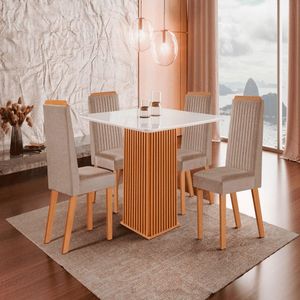 Conjunto de Mesa Riviera 4 Cadeiras LJ Móveis Cinamomo/Capuccino