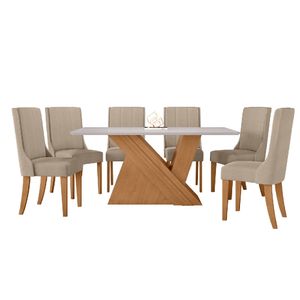 Conjunto de Mesa 6 Cadeiras Venus/Celina Lopas Cinamomo/Off White 170x90cm