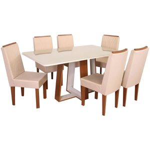 Conjunto Mesa de Jantar com 6 Cadeiras Retangular Laís Freijó e Off White - Móveis São Carlos