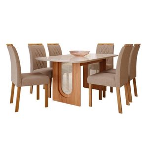 Conjunto de Mesa para Sala de Jantar Valentina 180 x 90 cm com 6 Cadeiras Cinamomo e Off White - Cimol Móveis