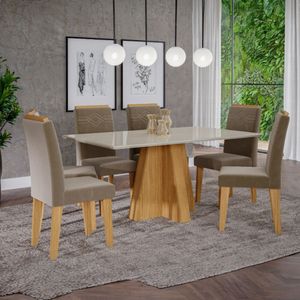 Conjunto de Mesa de Jantar com 6 Cadeiras Nature e Off White - Cimol